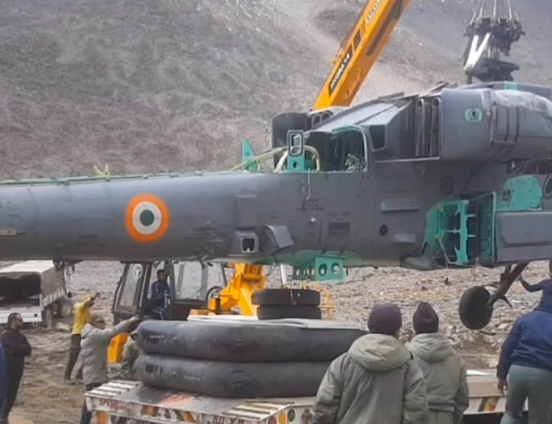 IAF Apache helicopter, which made emergency landing near Ladakh’s Khardung-la, successfully retrieved